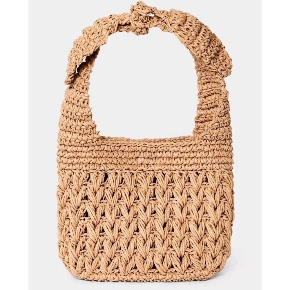 A New Day™ Straw Tie-Top Shoulder Bag Light Brown Woven Paper Beige b3